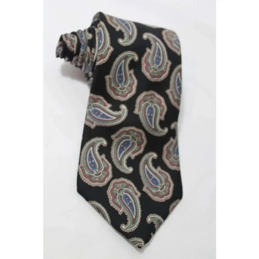 HALSTON III 3.5 Inch Wide Silk Necktie, Black Paisley